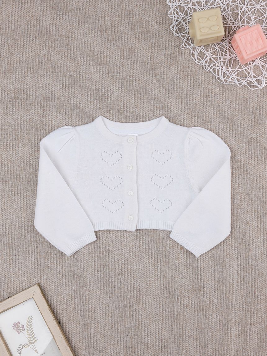 Cardigan bimba bianco cuori traforati