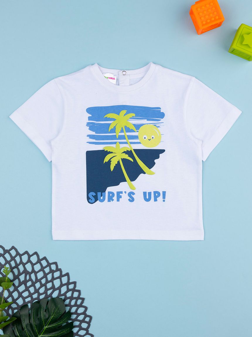 T-shirt bimbo bianca stampa surf