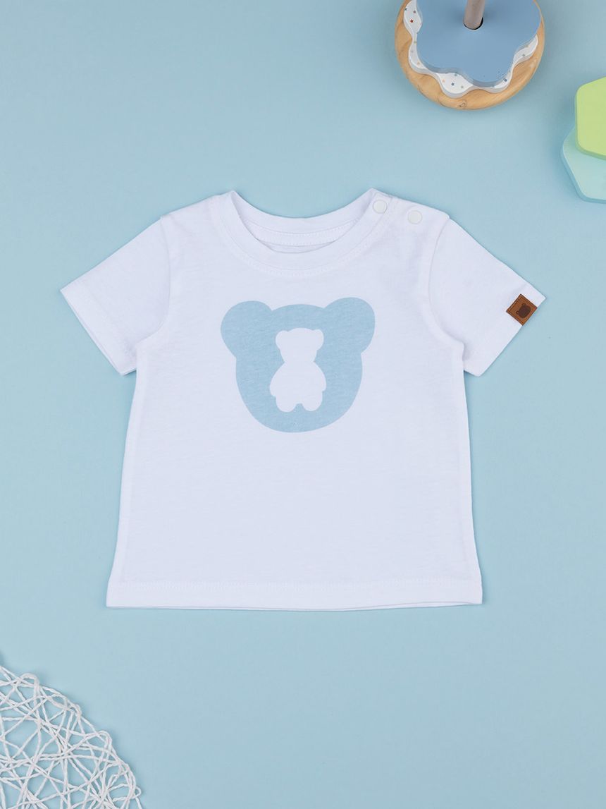 T-shirt bimbo bianco/azzurro orso
