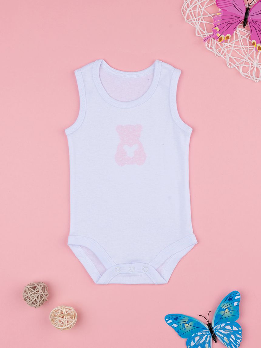 Body bimba costina bianco con orsetto rosa