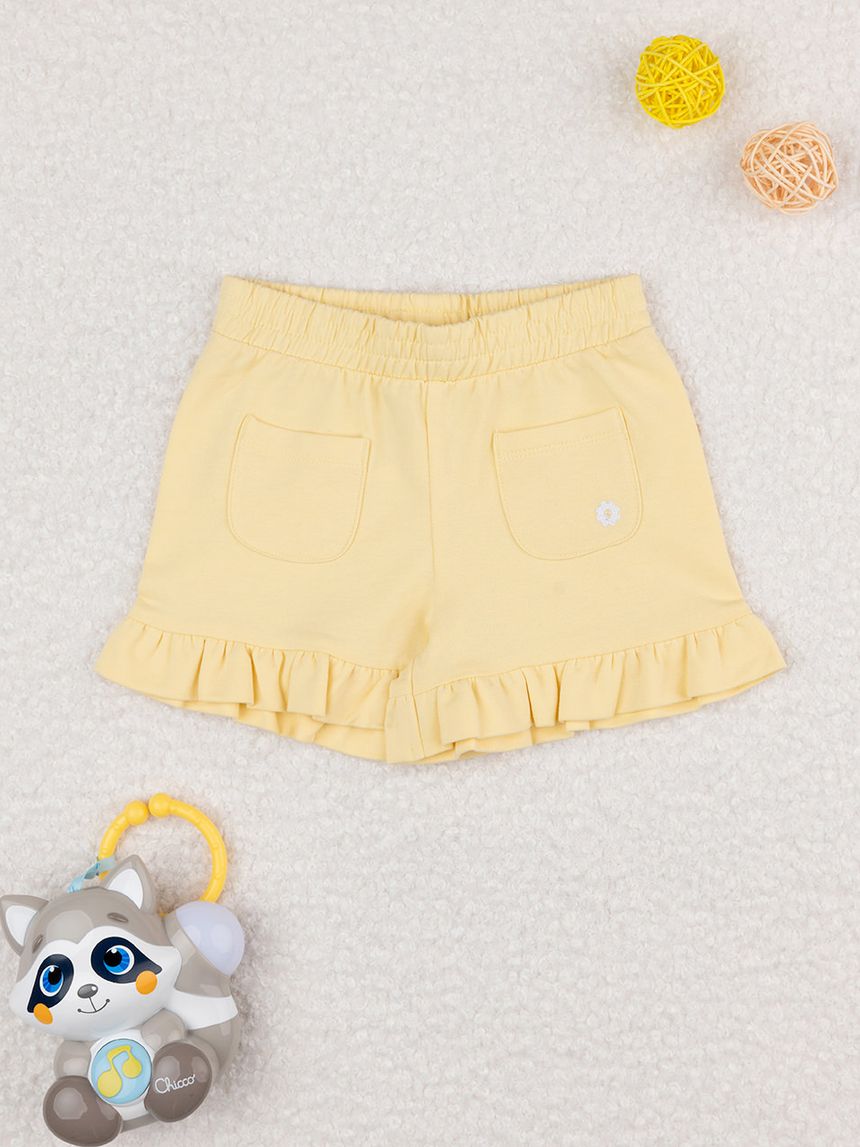 Shorts bimba giallo con rouches