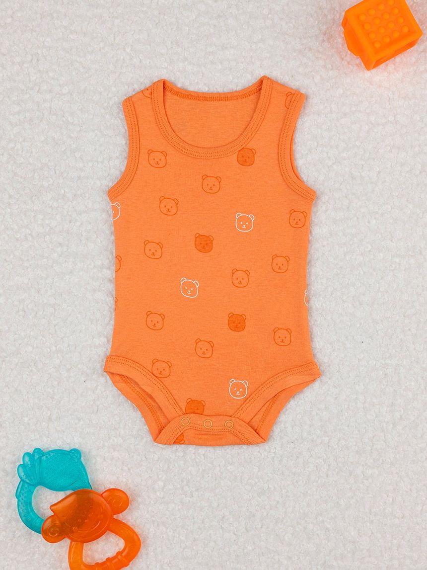 Body costina bimbo arancione orsetti allover