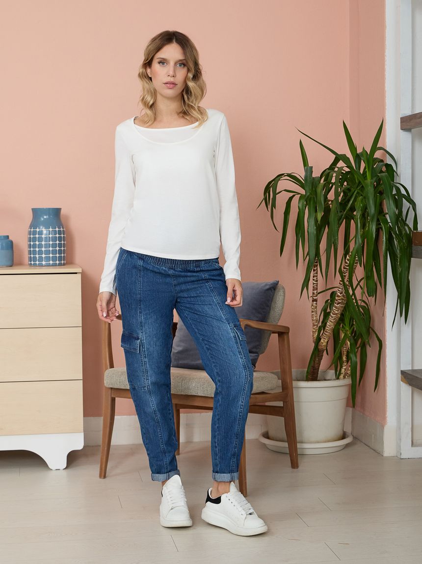 T-shirt allattamento bianca in jersey di cotone