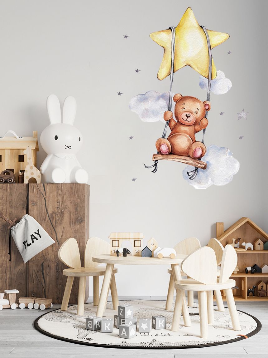 Adesivo decorativo da parete - orso sull'altalena-  autoadesivo - sipo