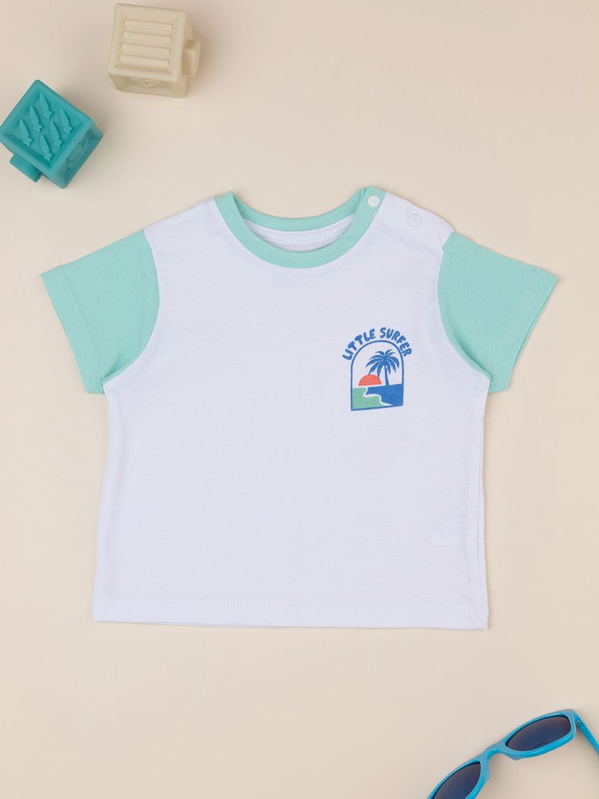 T-shirt bimbo bianca/verde