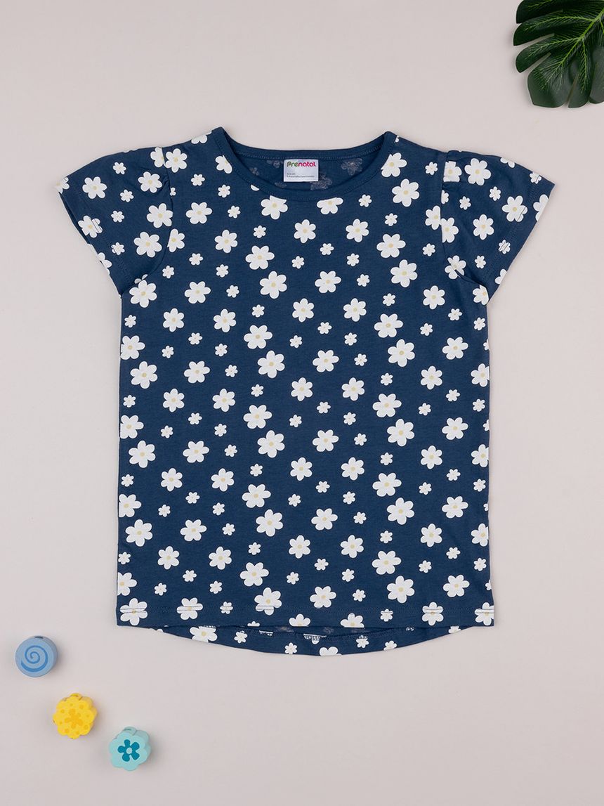 T.shirt bimba blu margherite