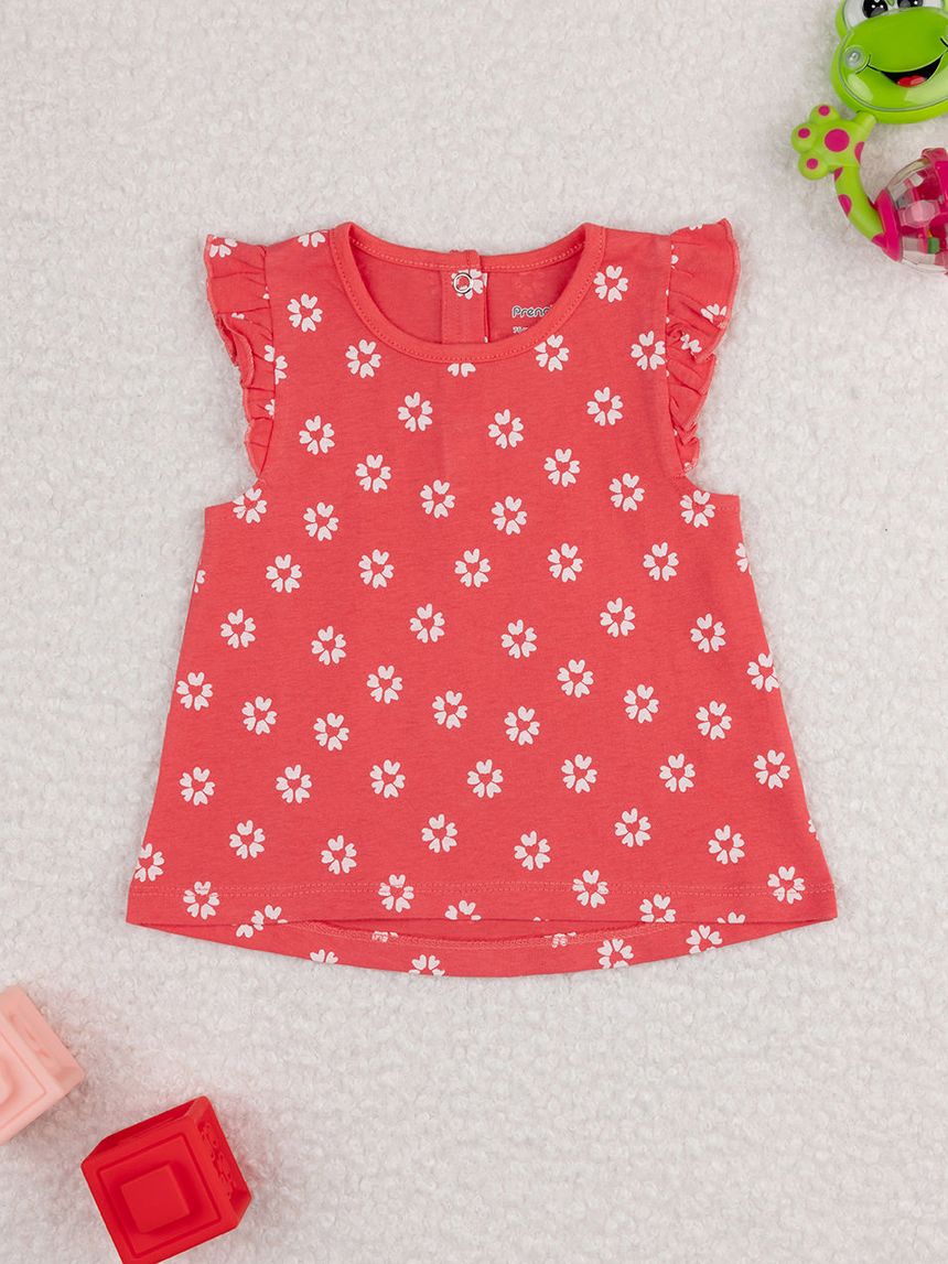 Canotta bimba corallo stampa allover