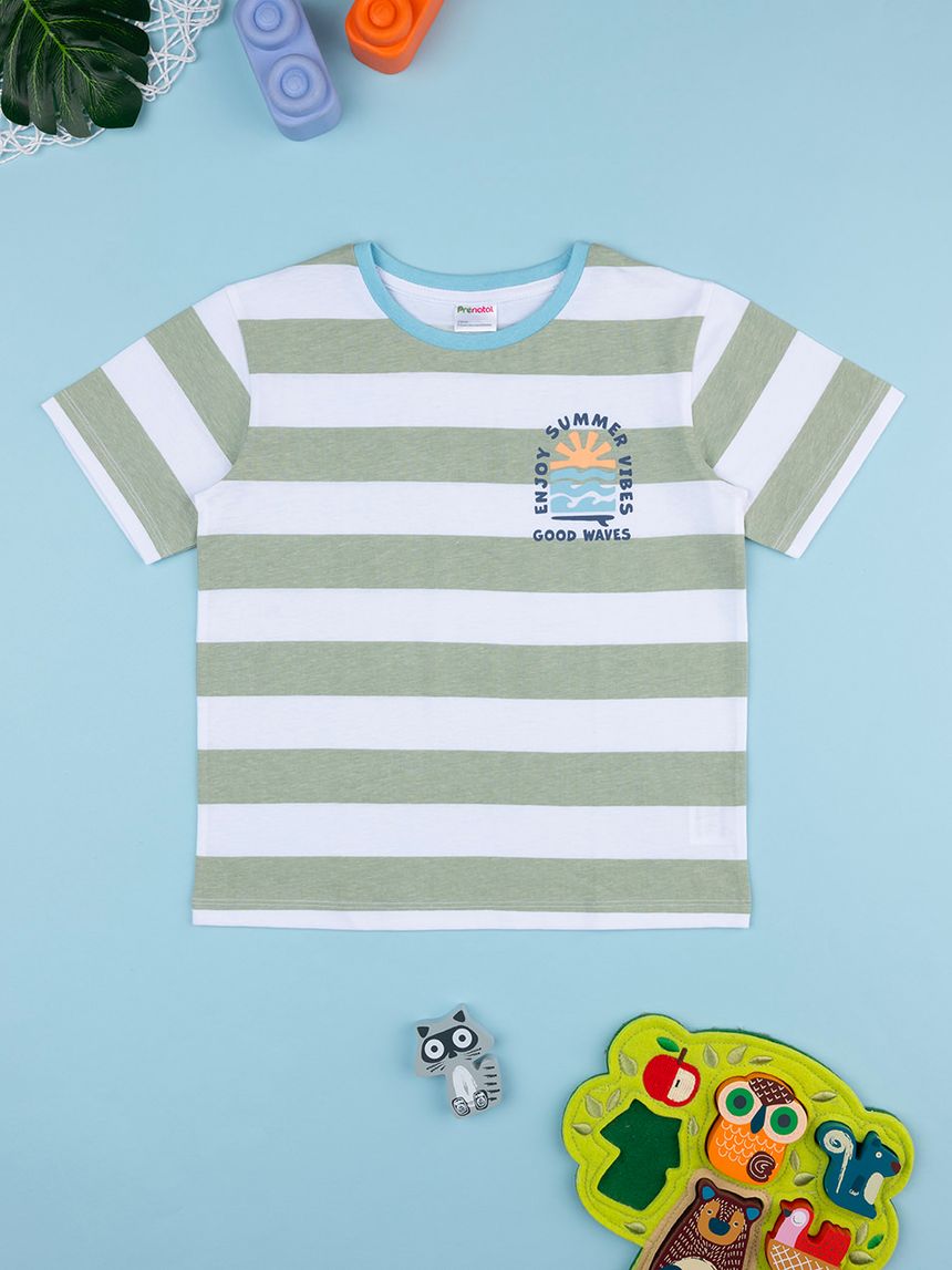 T-shirt bambino righe verde/bianco