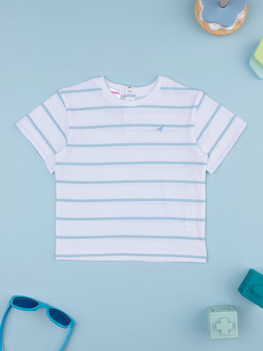 T-shirt bimbo rigata bianco/azzurro