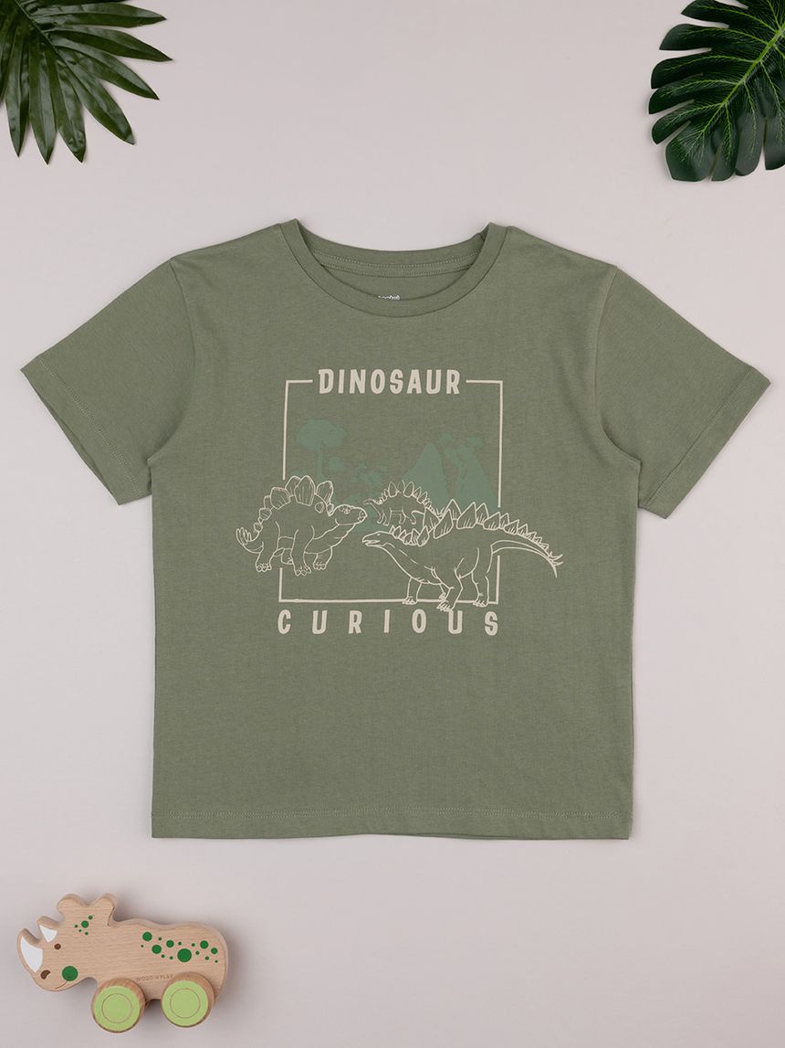 T-shirt bambino verde dinosauri