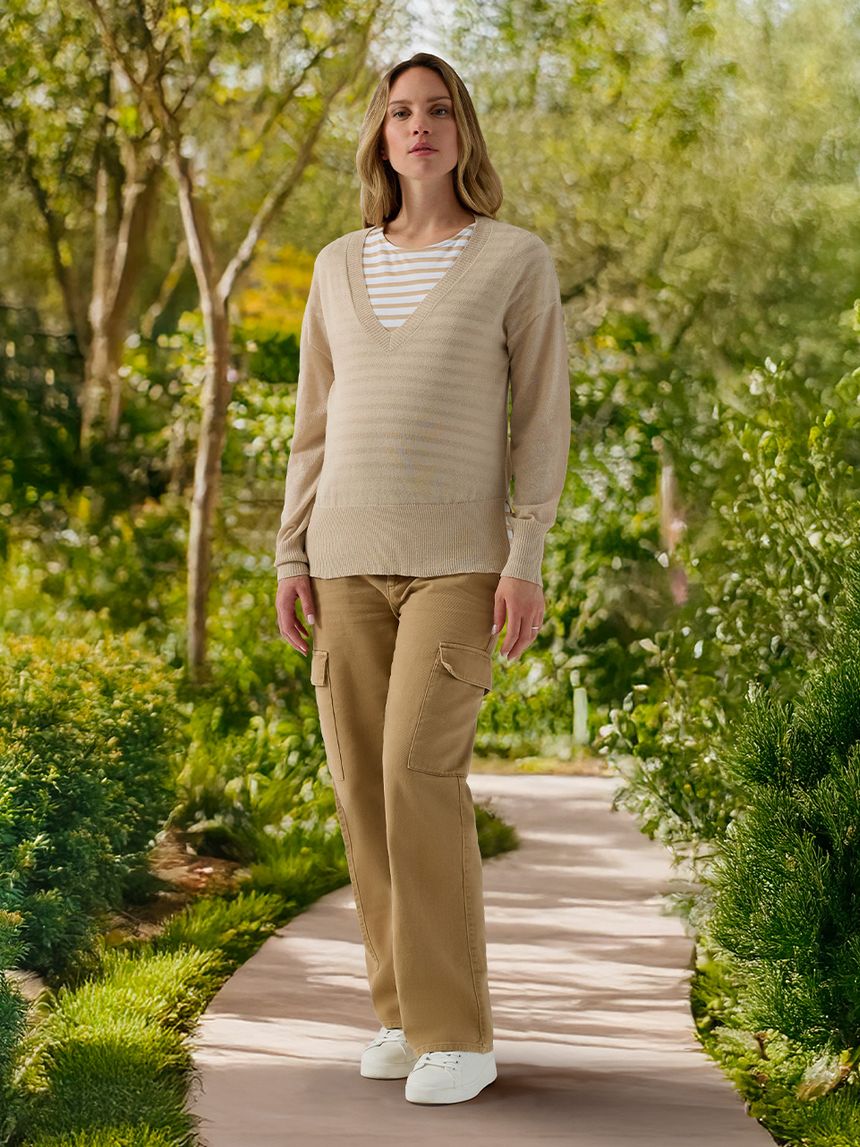 Pantalone premaman beige con tasche cargo