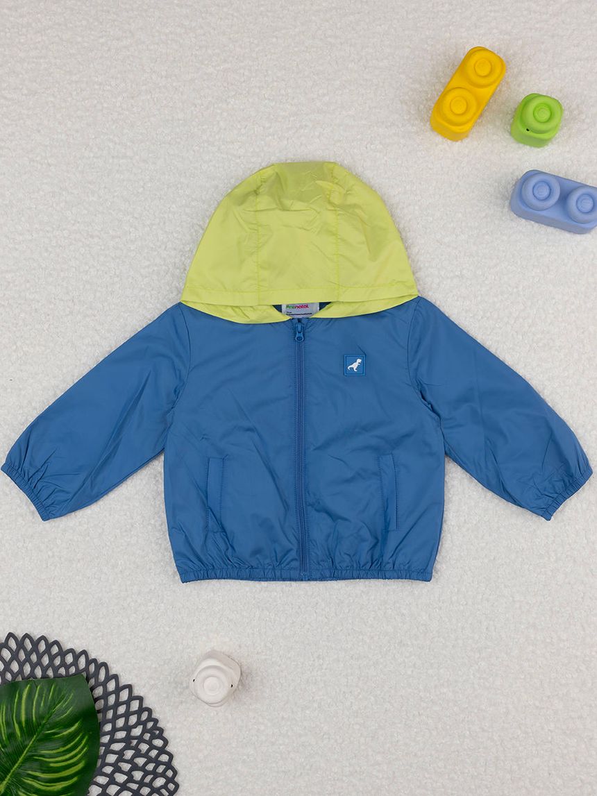 Giacca antivento bimbo blu con cappuccio