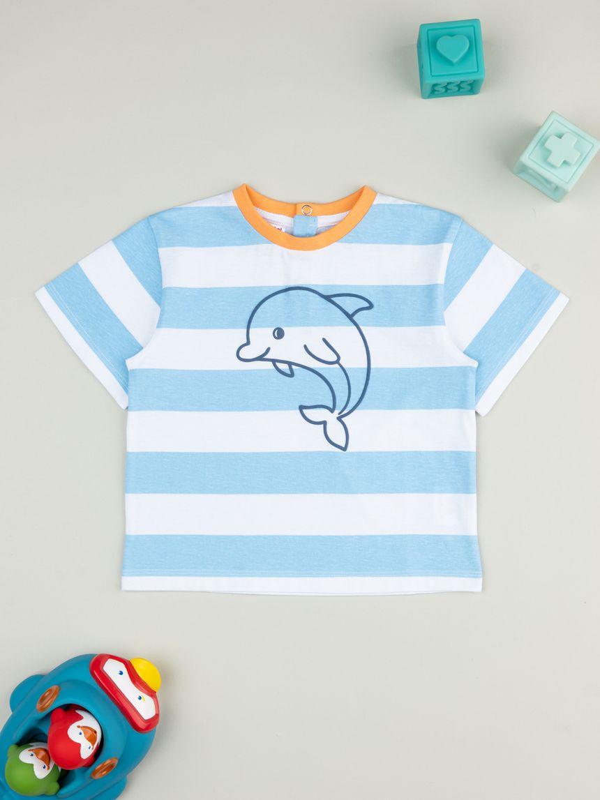 T-shirt bimbo righe bianco/azzurro delfino