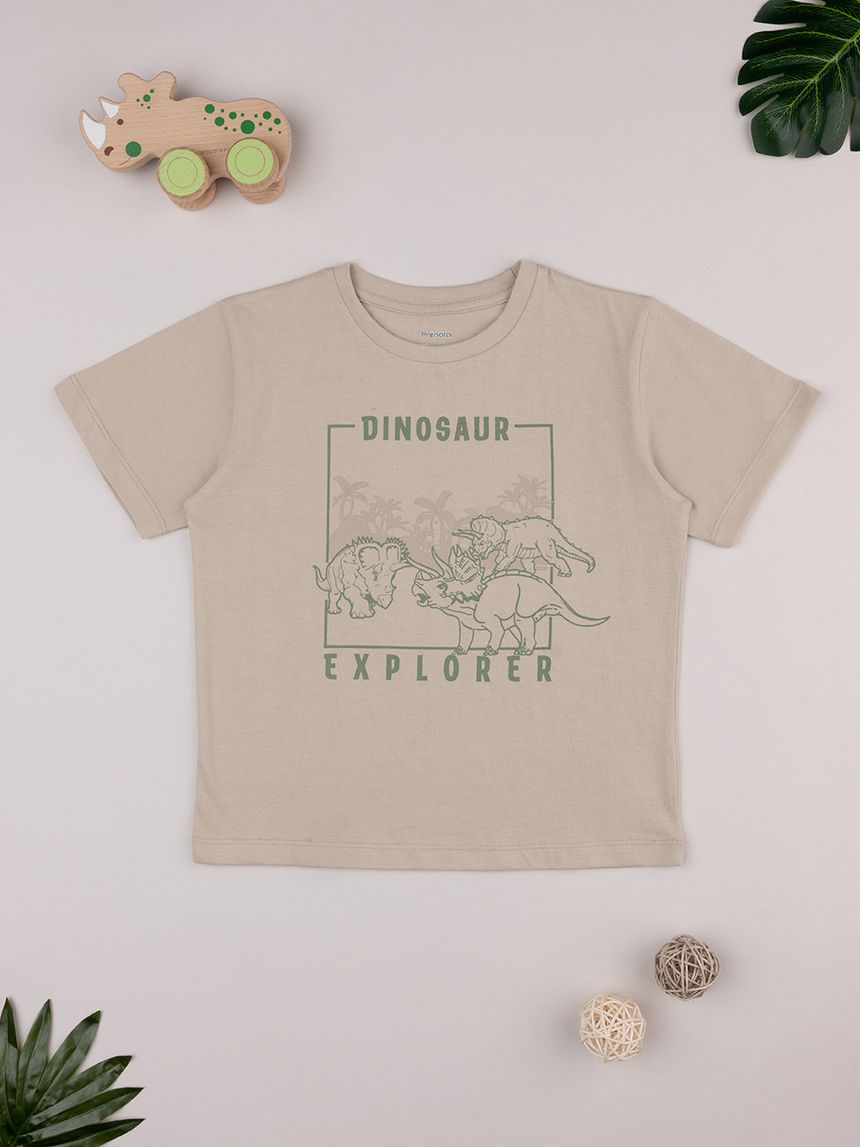 T-shirt bambino beige dinosauri