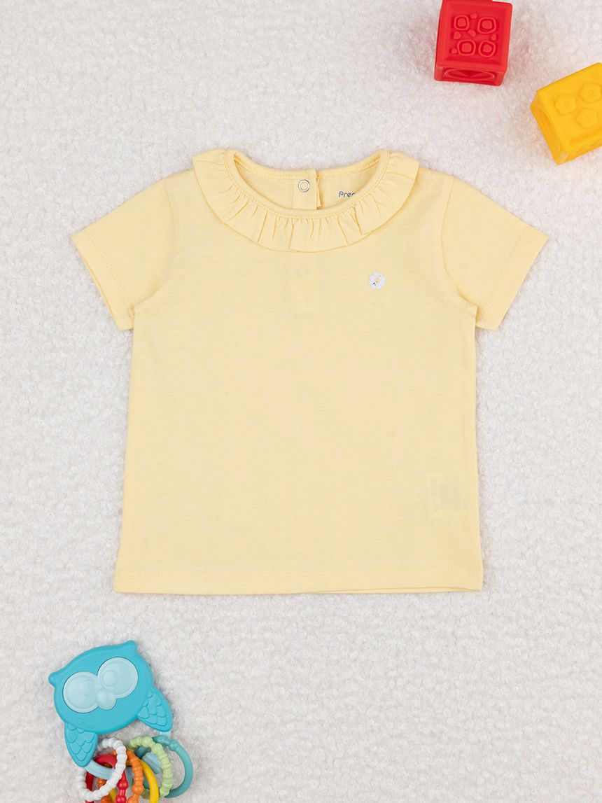 T-shirt bimba gialla con colletto