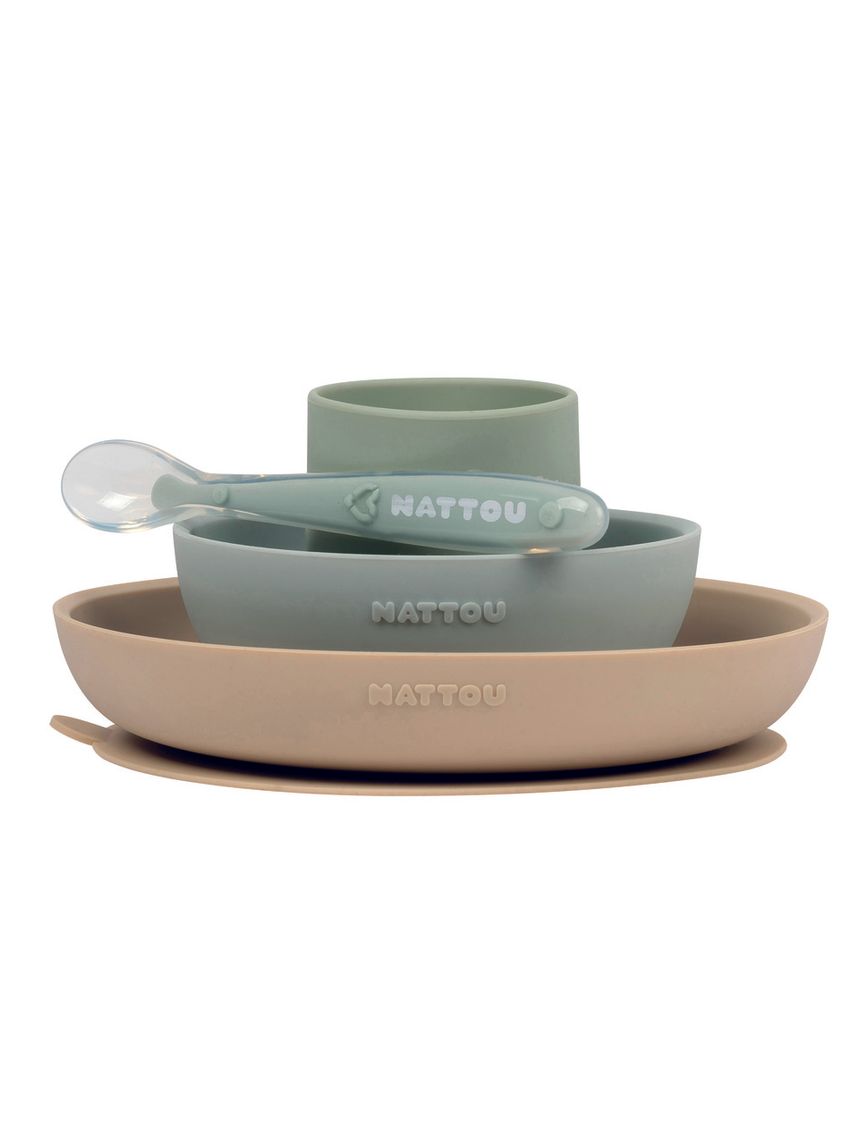 Set 4 pezzi verde-sabbia per la pappa in silicone - nattou