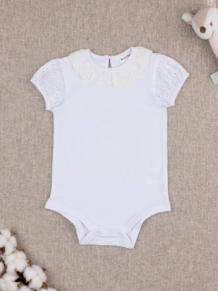 Body bimba bianco maniche sangallo