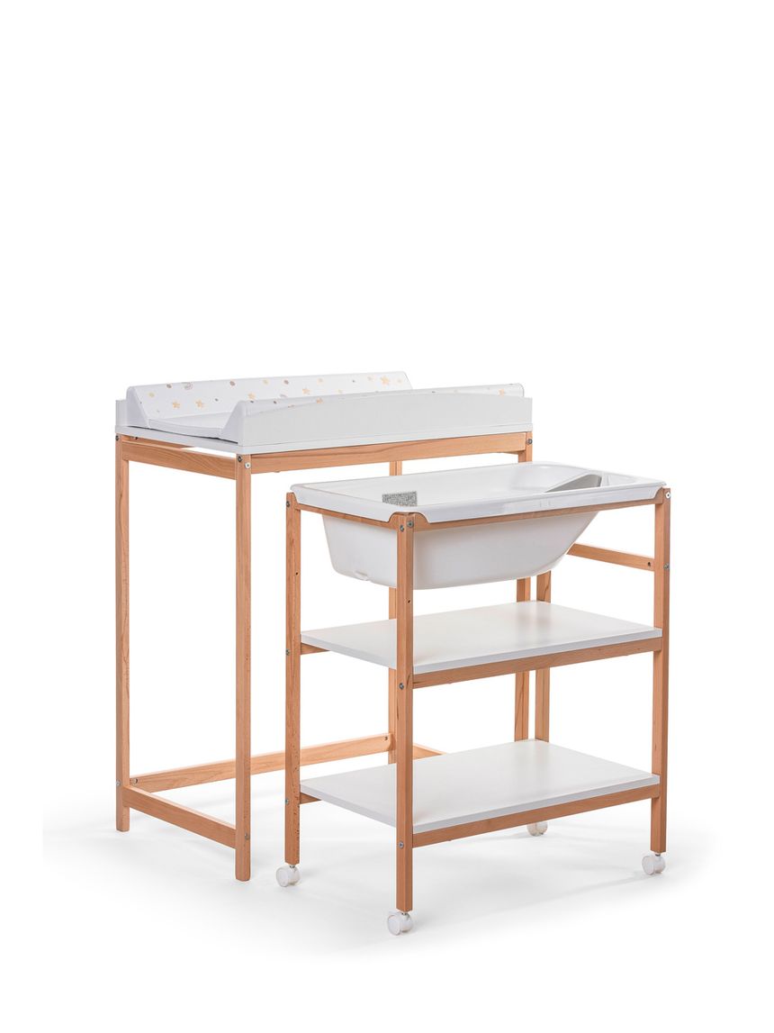 Fasciatoio in legno woody con doppia funzione e vaschetta - okbaby