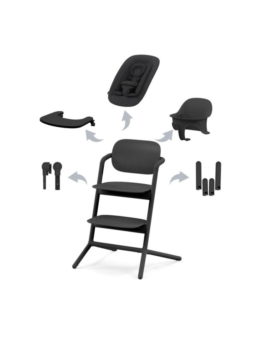 Lemo 4in1 sedia evolutiva con sdraietta e accessori pappa - stunning black - cybex gold