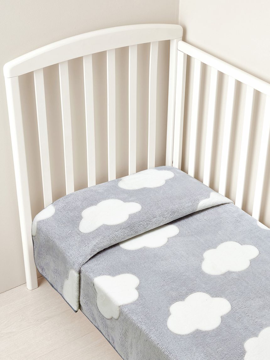 Coperta letto in finta pelliccetta grigia con nuvole