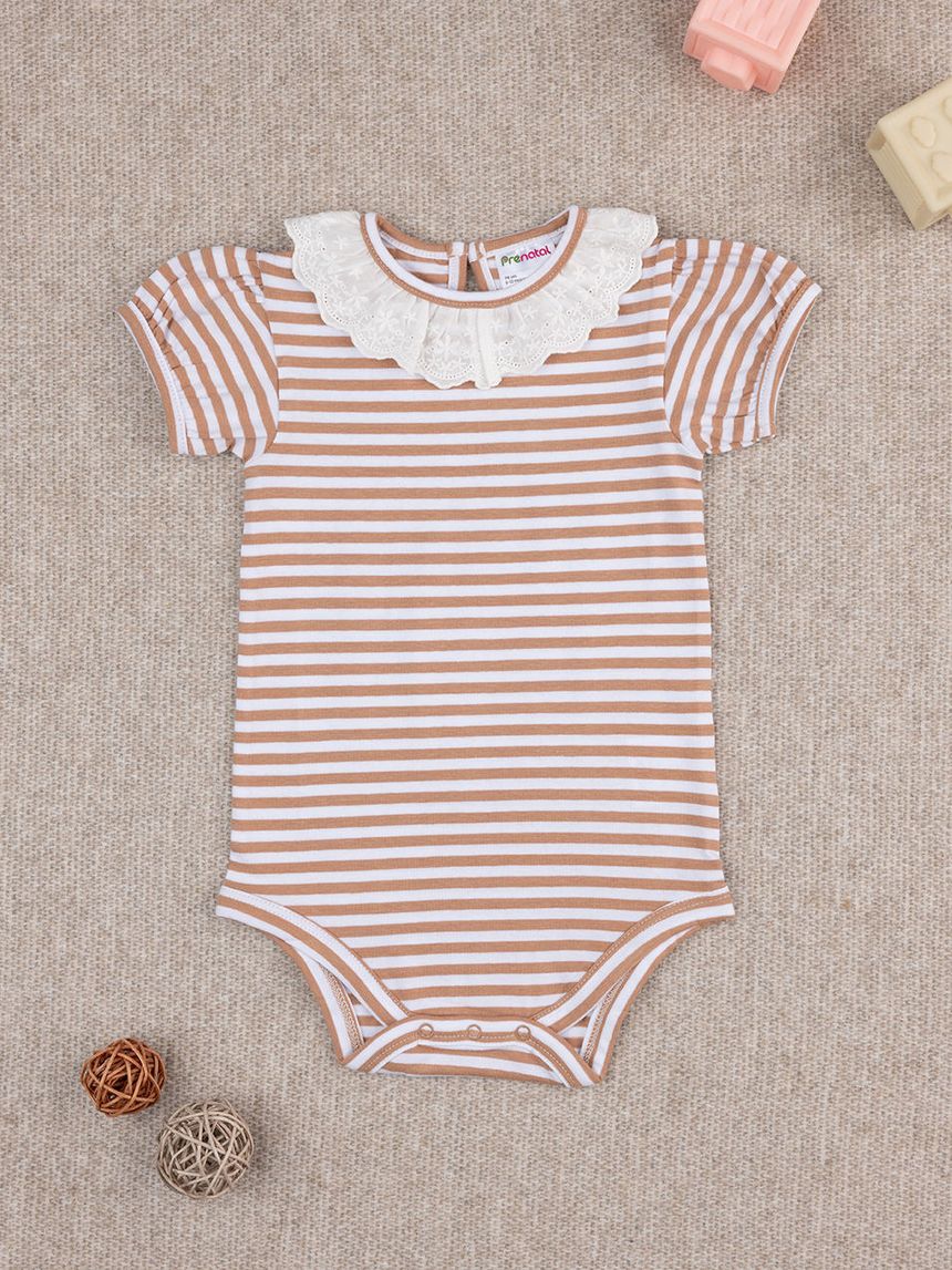 Body bimba marrone rigato con colletto