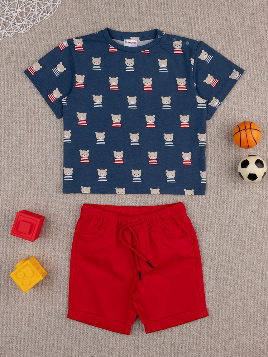 Completo bimbo blu/rosso orsetti