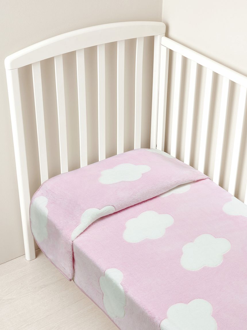 Coperta letto in finta pelliccetta rosa con nuvole