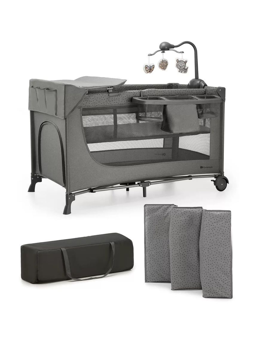 Lettino da viaggio 3in1 joy 2 con accessori grigio scuro - kinderkraft