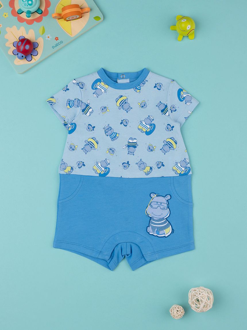 Pagliaccetto neonato a maniche corte "ippopotamo"