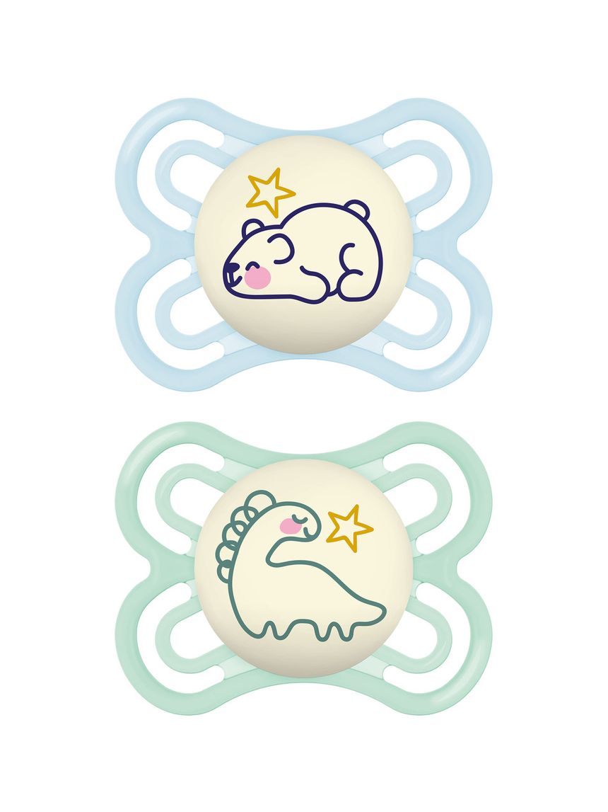 Succhietto perfect night confezione doppia  2-6 mesi con porta ciuccio - azzurro - mam