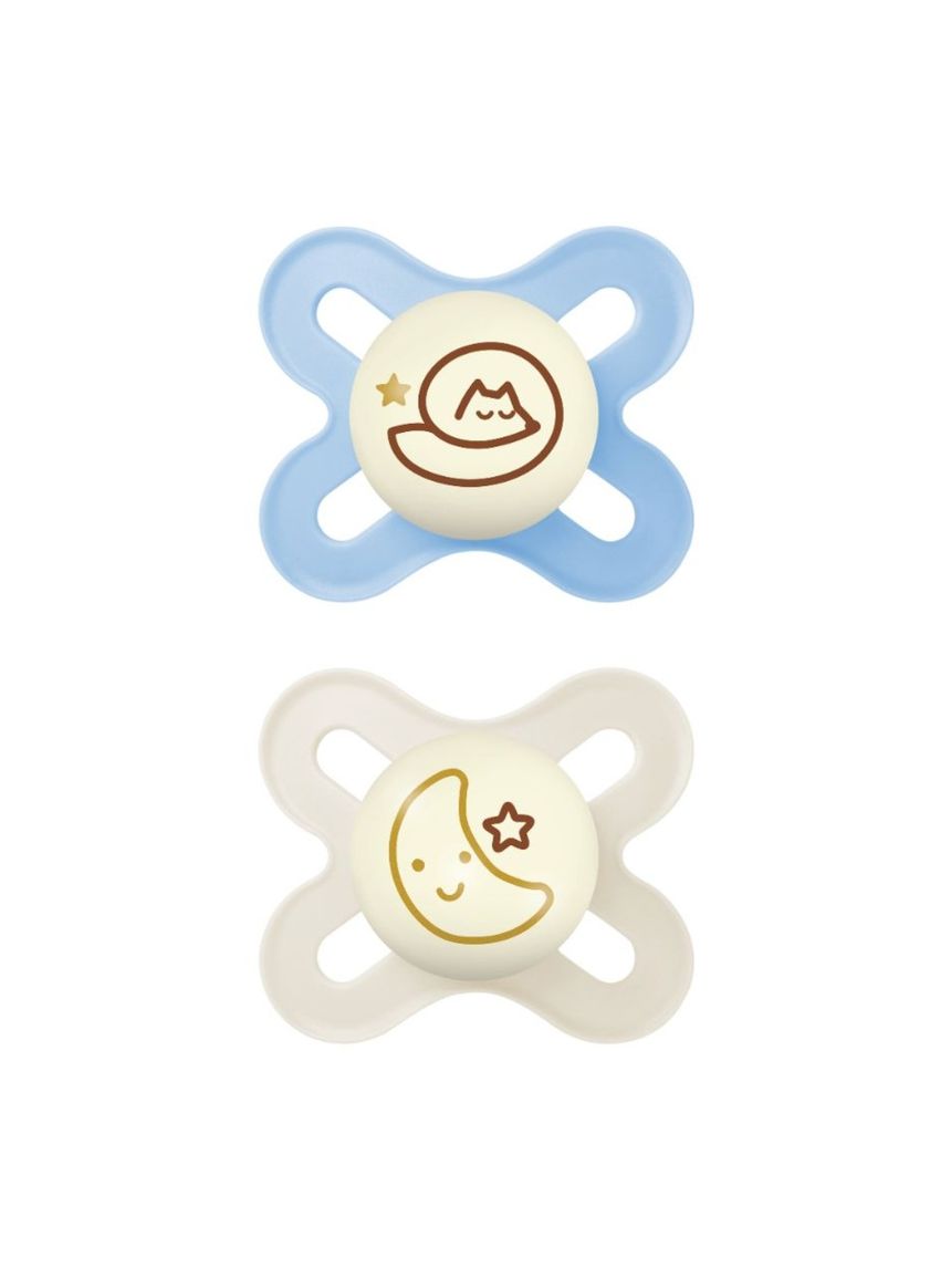 Succhietto original start night 0-2 mesi set da 2 silicone e porta ciuccio sterilizzatore, azzurro - mam