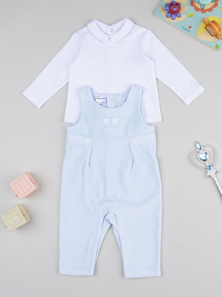 Completo salopette azzurra e maglia bimbo