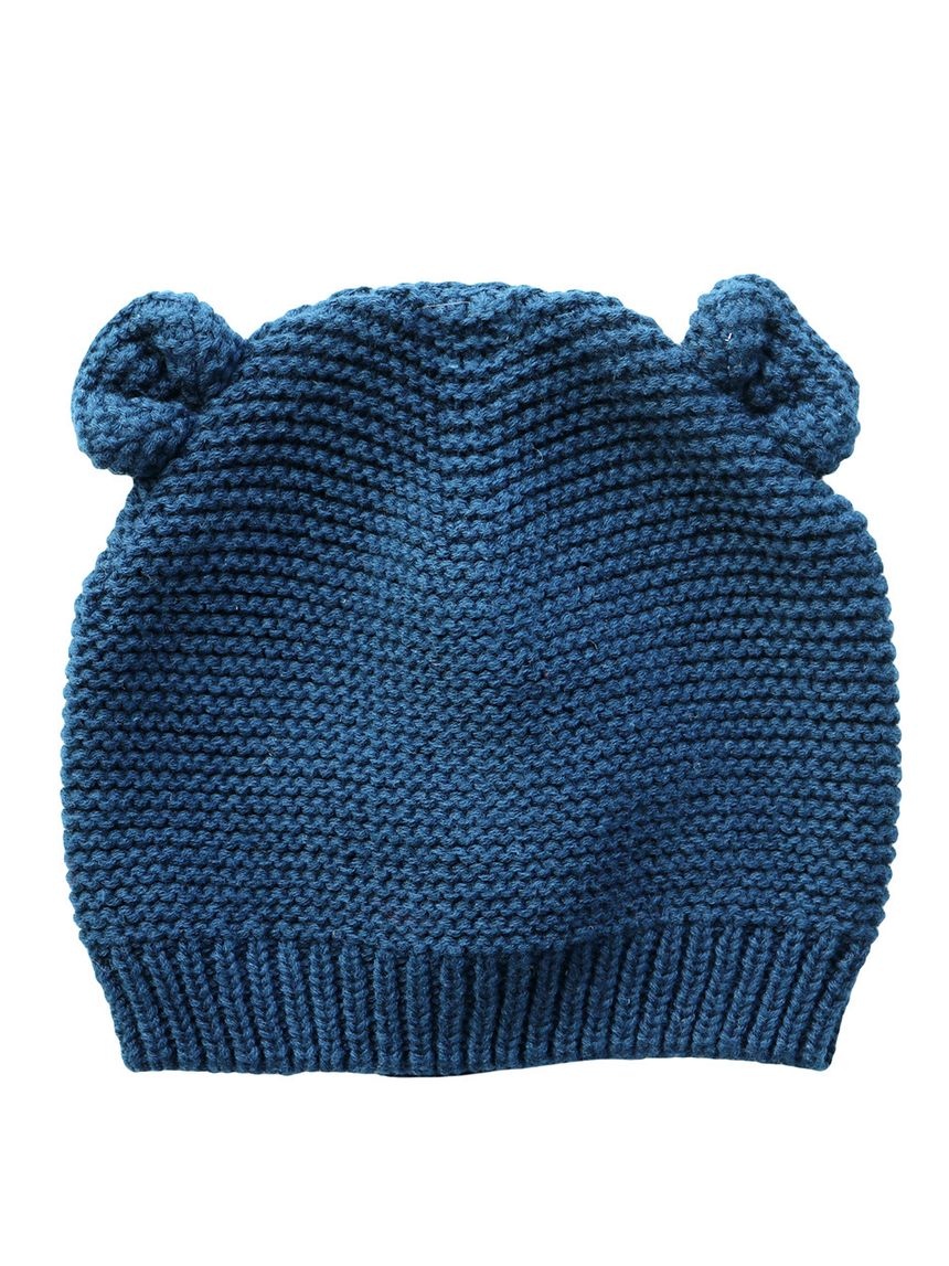 Cappello in tricot blu con orecchie