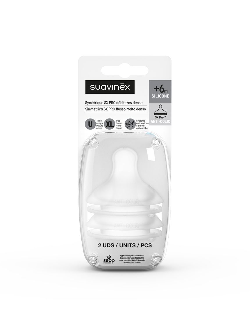 2 tettarelle simmetriche sx pro fisio xl con foro largo - flusso denso - suavinex