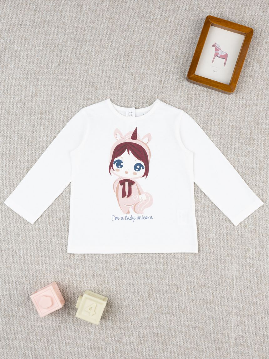 T-shirt bimba bianca stampa "lady unicorn"