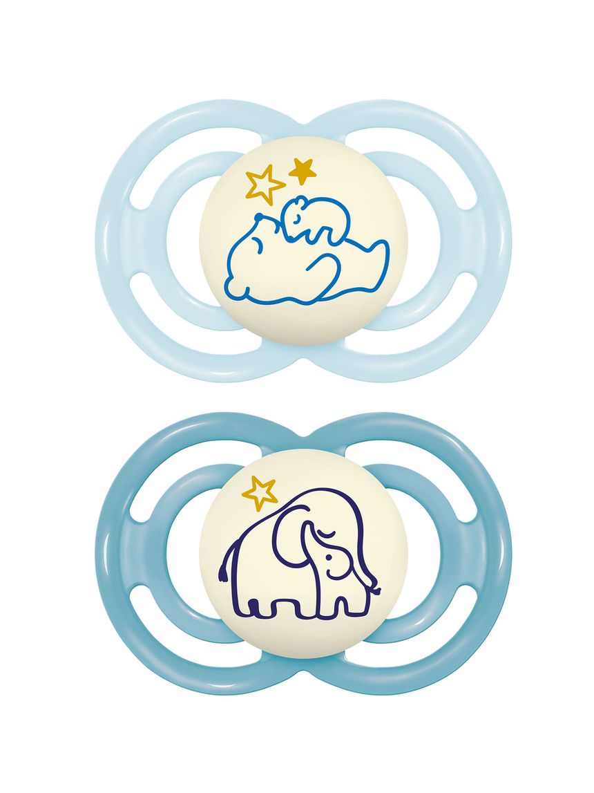 Succhietto perfect night confezione doppia 16+ mesi con porta ciuccio - azzurro - mam