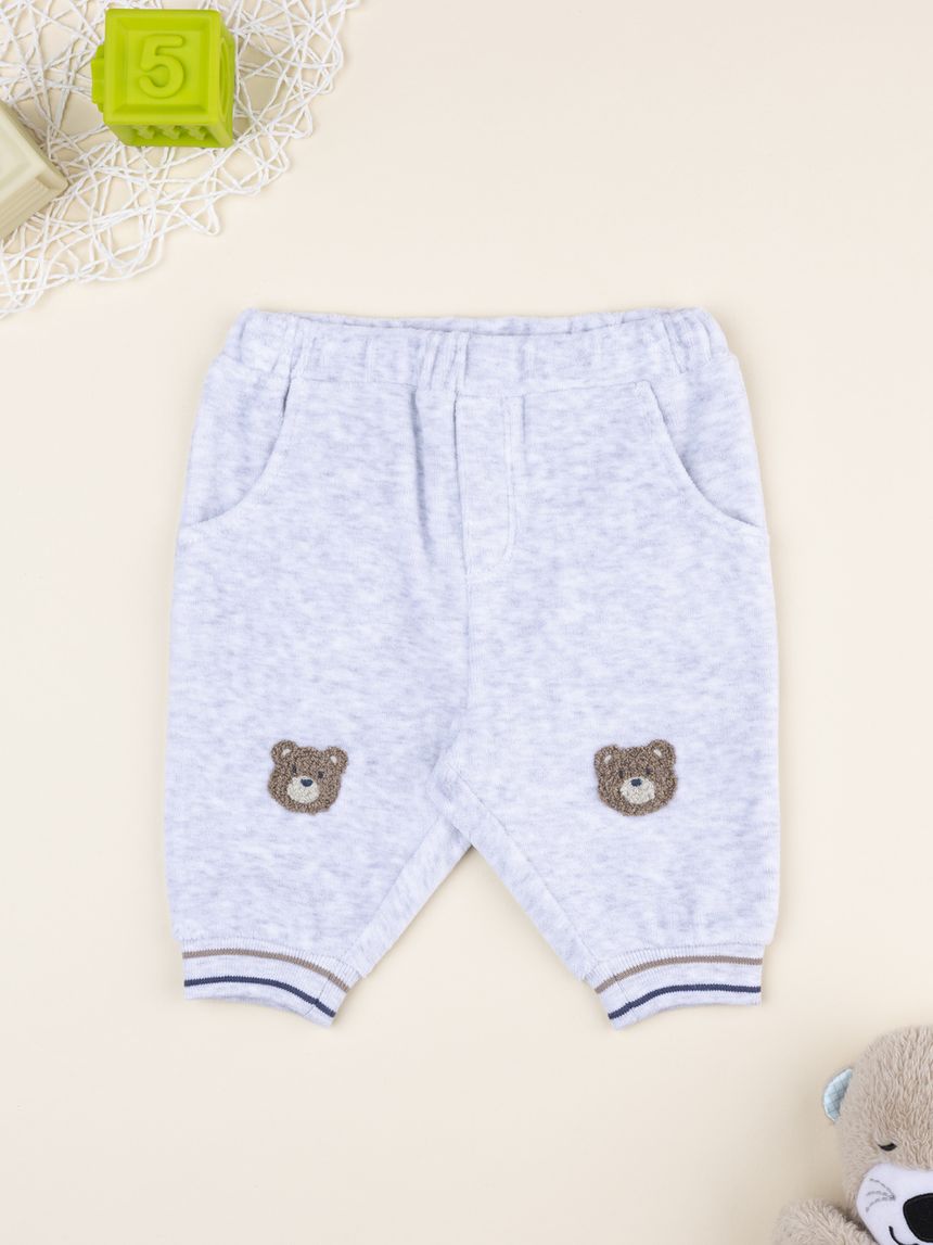 Pantalone bimbo grigio chiaro patch orsi