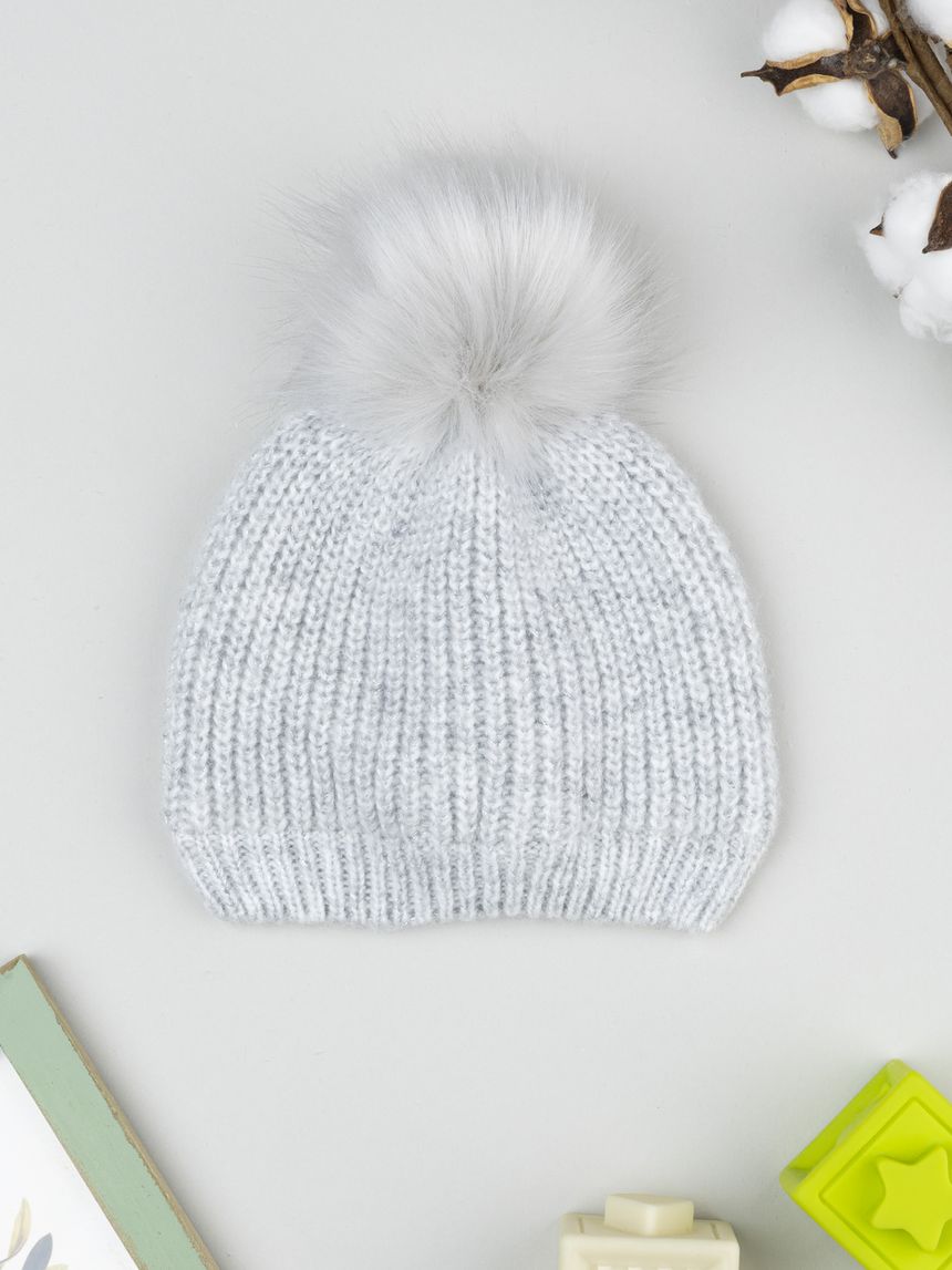 Berretto ponpon bimba grigio con lurex