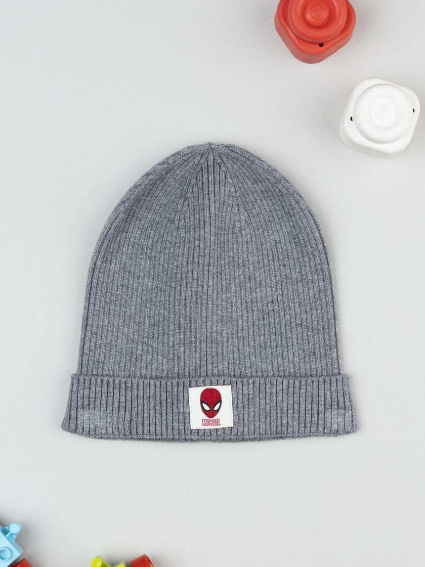 Berretto bambino grigio costina spiderman