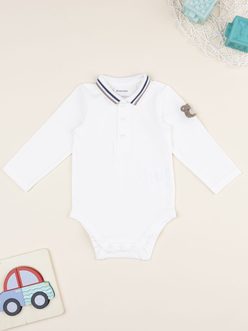 Body maniche lunghe bimbo bianco patch orso