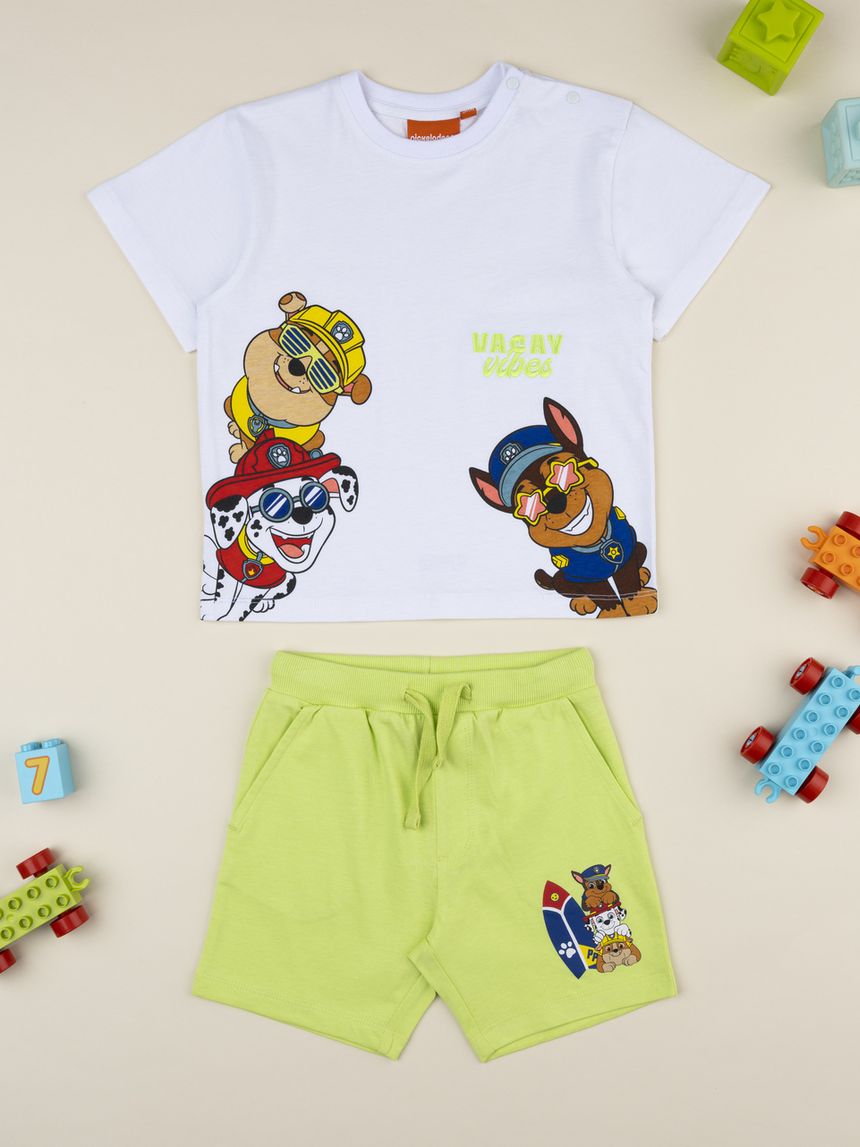 Completo bimbo corto paw patrol bianco/verde