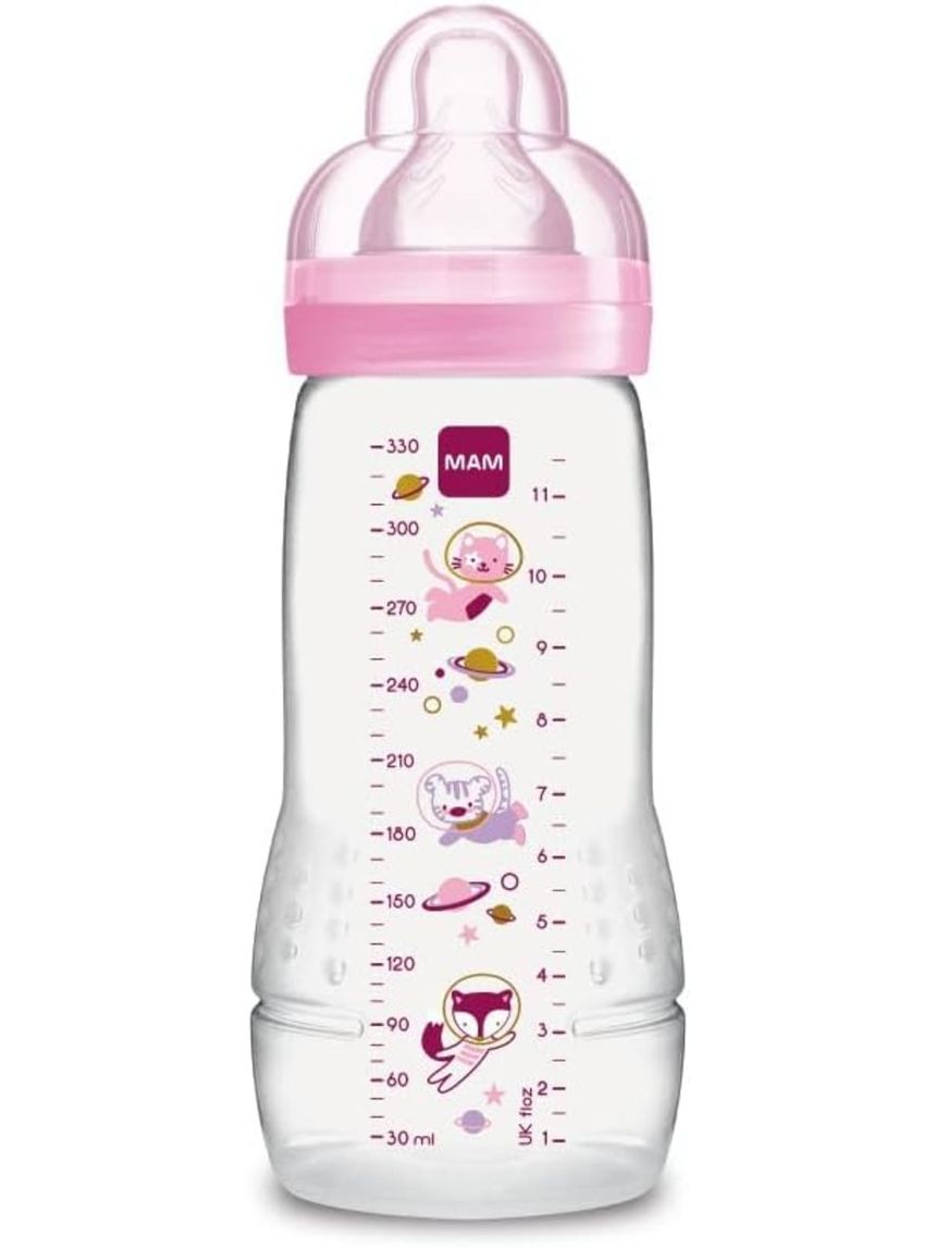 Biberon easy active baby bottle 330 ml 4+ mesi, tettarella misura 3 piatta e simmetrica, rosa  - mam