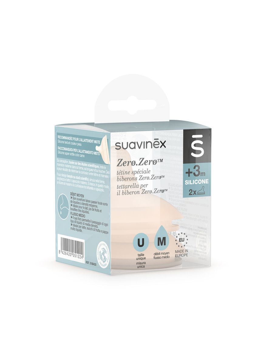 Tettarella zero.zero a flusso medio in silicone +3m 2 unità - suavinex