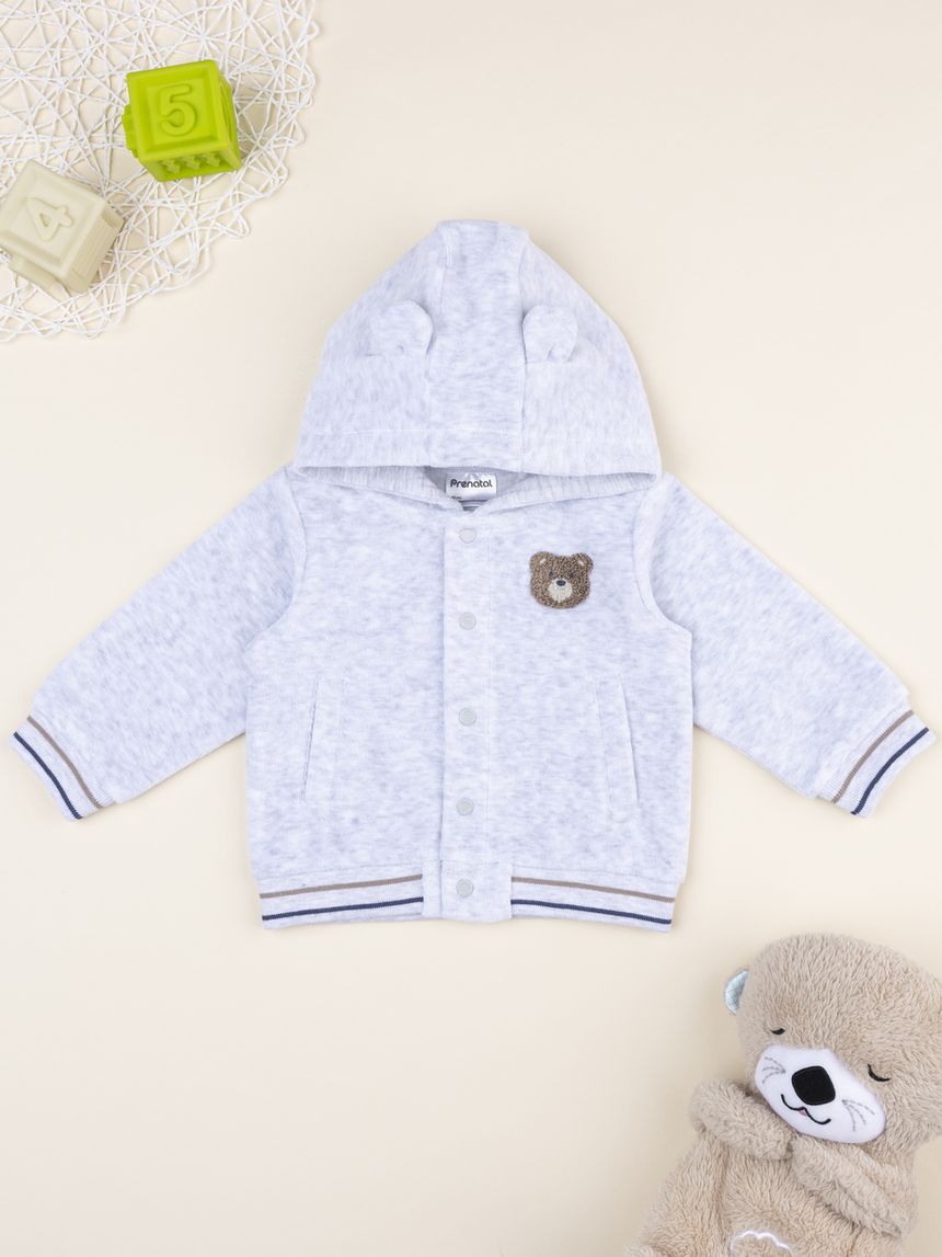 Cardigan grigio bimbo con cappuccio e patch