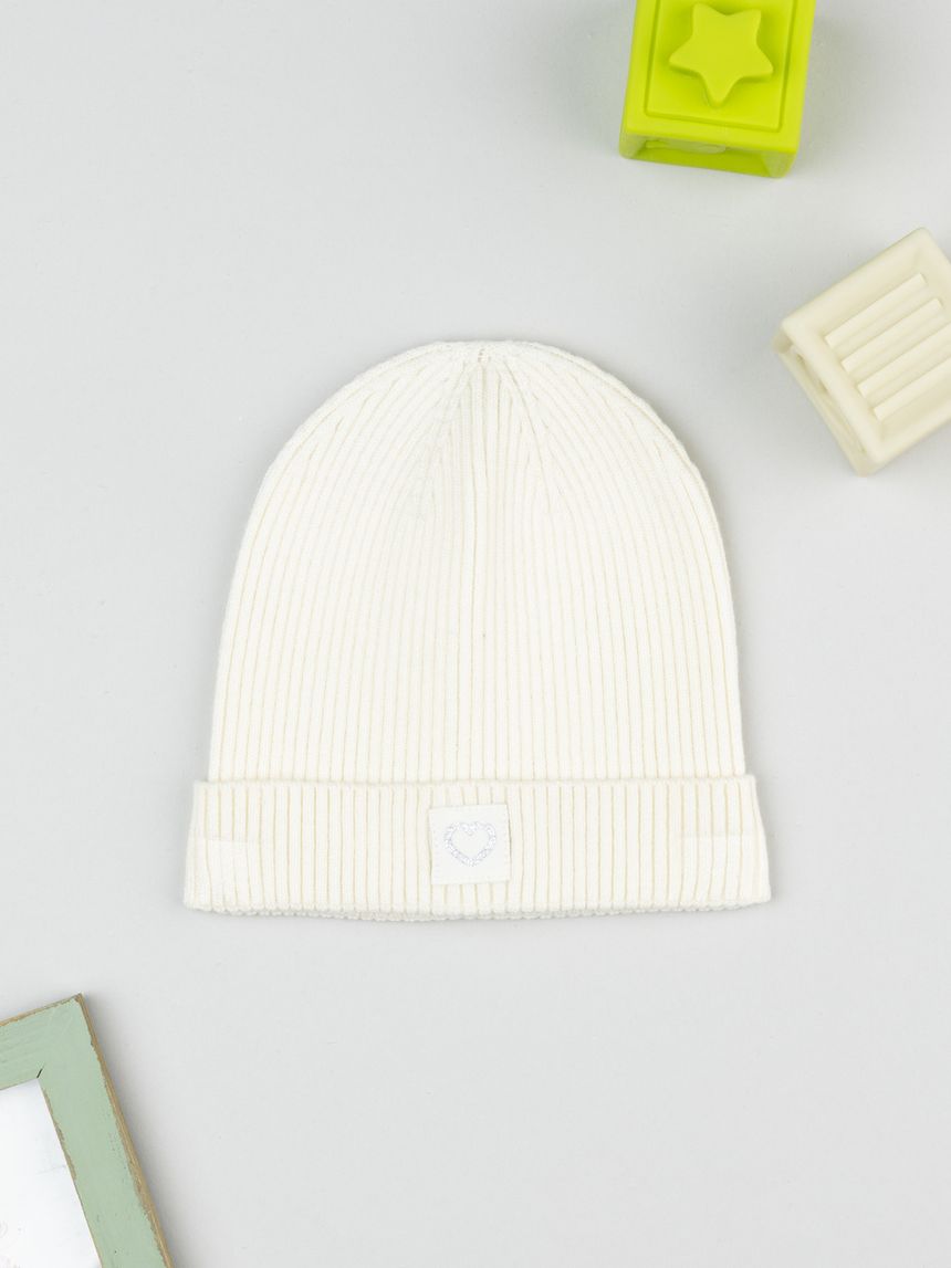 Berretto bimba bianco costina cuore
