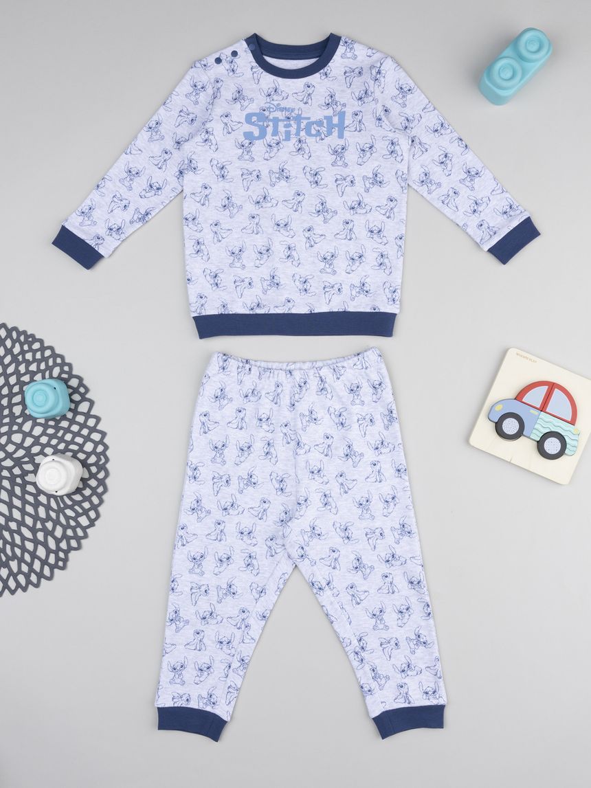 Pigiama bimbo grigio/blu allover stitch