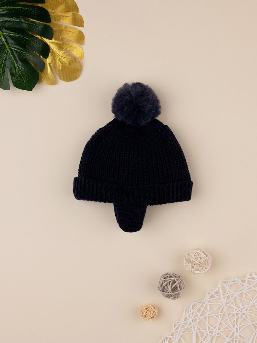 Cappellino in lana con pon pon pelo