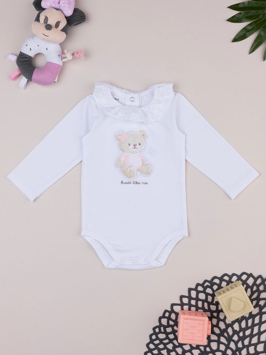 Body bimba bianco stampato con colletto