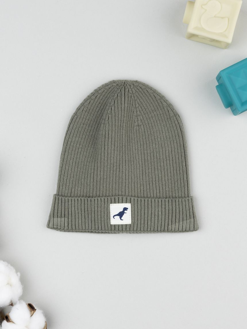 Berretto bambino verde scuro costina dino