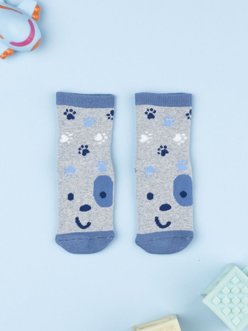 Antiscivolo bimbo grigio/blu cagnolino